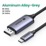 CABLE  USB C A DISPLAY PORT 1.4 UGREEN . 8K @60Hz 4K a 240Hz hunderbolt 4/3 ,de aluminio y cable nilon trenzado,windows , linux ,mac os,ios pad. Cable de 2 metros.